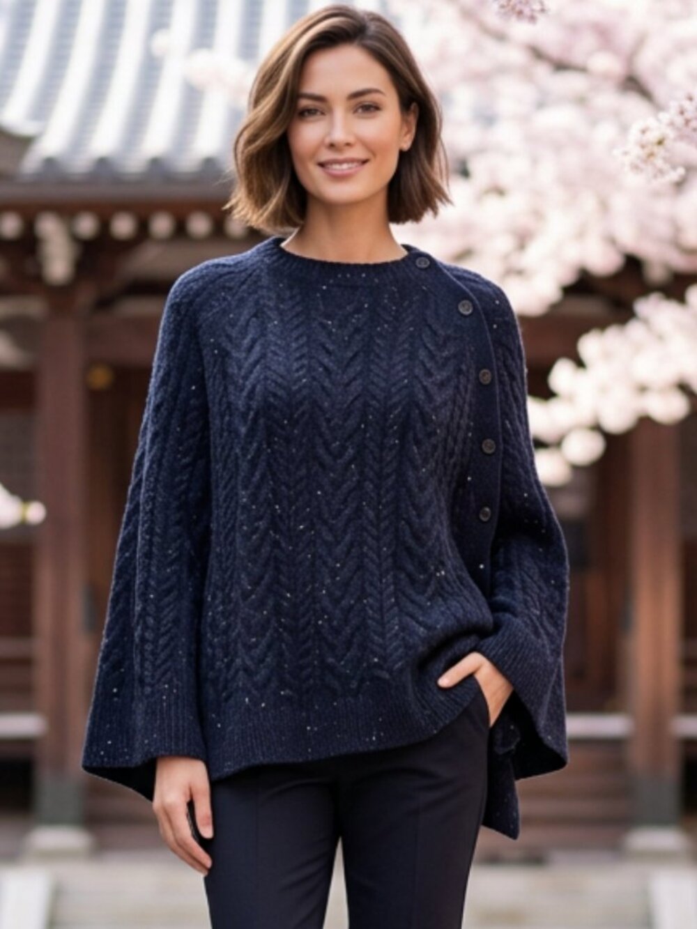 Brooks Brothers blue wool cableknit poncho